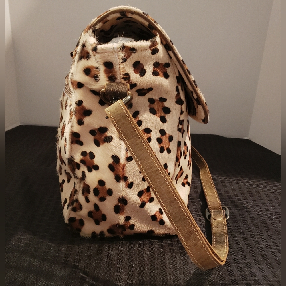Myra Bag Cowhide Leopard Print Genuine Leather Accents Bag Brown Black - Picture 7 of 16